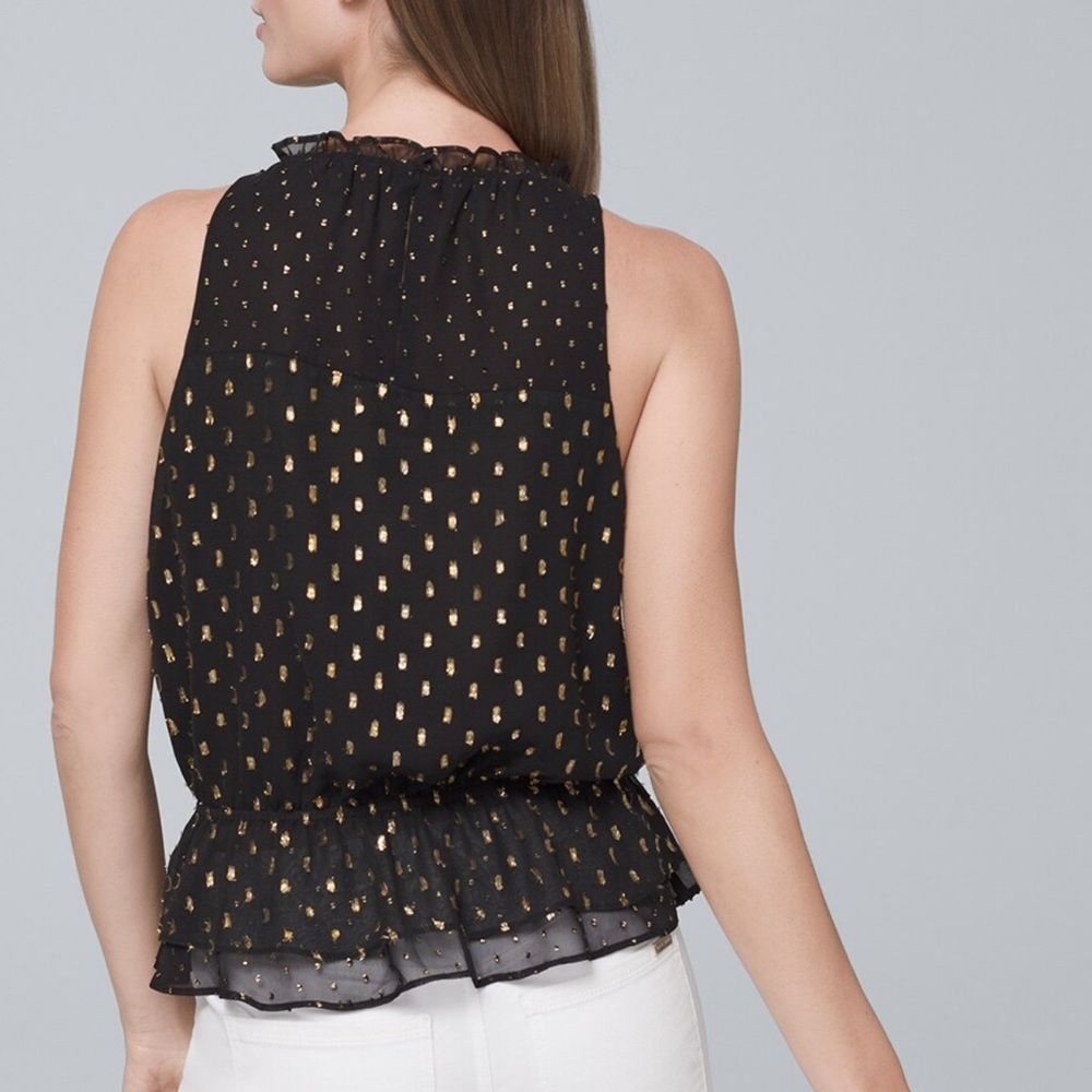 White House Black Market Black Top with Metallic Clip Jacquard Shell, Size XS - Picture 5 of 10